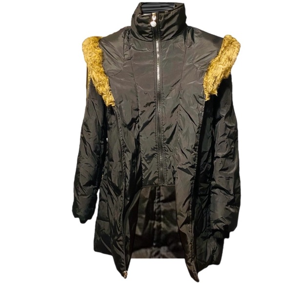 Betsy Johnson Black Puffer Hooded Coat Inner Vest Collar Corset Laces Zip Pocket - Picture 7 of 15